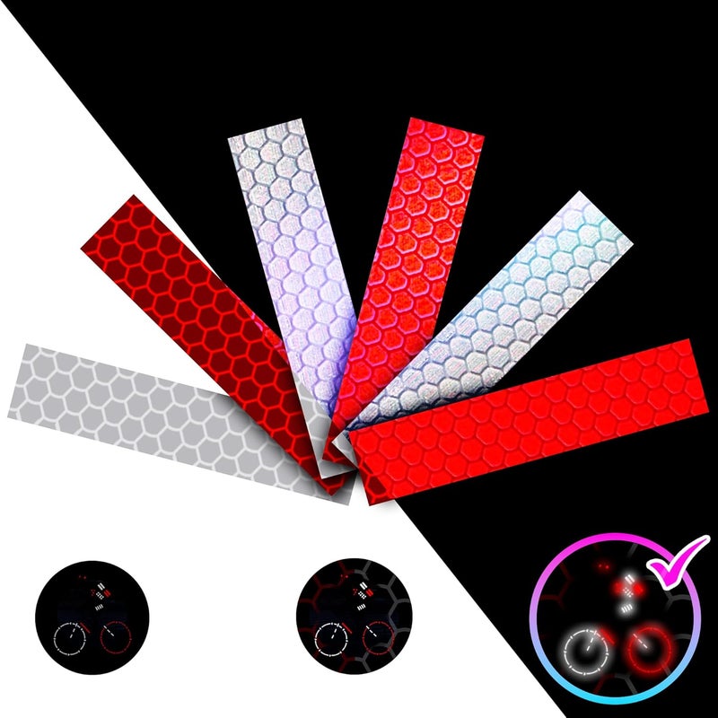 Loom Reflective Stickers for Helmet | 6pcs Brilliant Gry-red | Similar to 3M Reflective Tape | Bike Reflectors for Night Riding, Mailbox reflectors | Waterproof hi vis Decals for Car, Trailer - Image 1